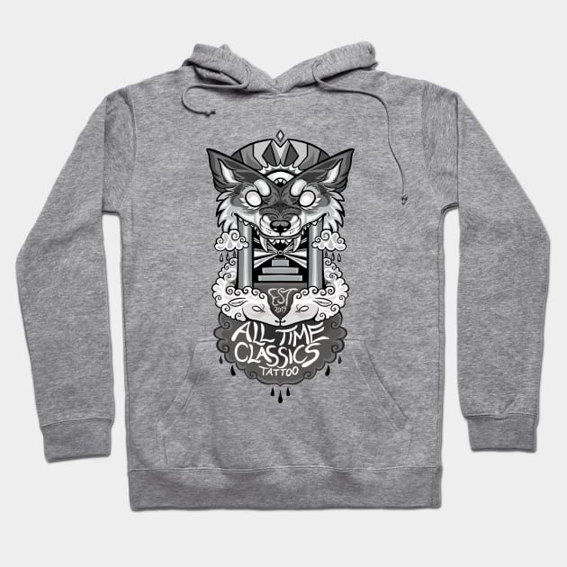 All Time Classics Tattoo- Wolf Portal black border Hoodie by Cari.boou